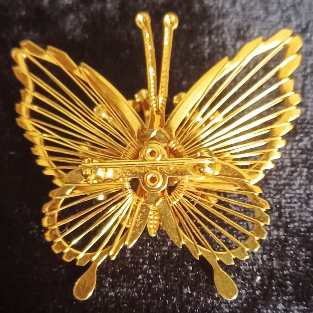 Monet Stunning Gold-tone Butterfly with Rhinestone Brooch - Picture 2 of 4